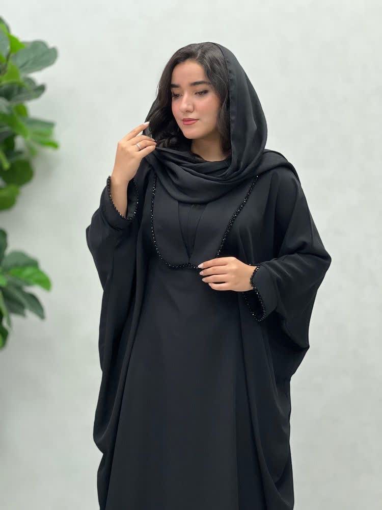مانتو عبایی  ارغوان پارچه الیزه درجه یک مشکی تک